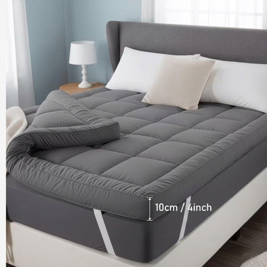 Mattress Topper Double Bed (4 Inch/10 cm) Extra Deep Hotel Quality Breathable Bed Topper Quilted Luxury Comfort with Elasticated Straps