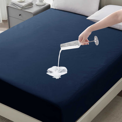 Waterproof Fitted Bed Sheet Deep Pocket Mattress Protector Cover | Soft Breathable Noiseless Fitted Sheet for Bedroom, Hotel & Home | Machine Washable Elastic Bed Cover Fits Up to 30cm Mattress