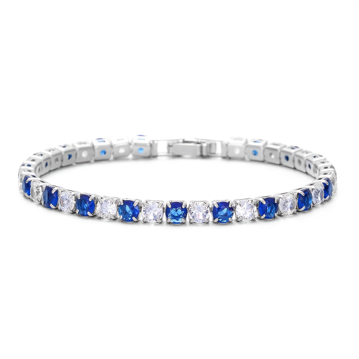 925 Sterling Silvery Fashion Elegant Blue Super Flash Zirconia Tennis Bracelet, Round Cut 5A Zirconia Tennis Bracelet, Suitable for Valentine'S Day, Wedding Anniversary, Christmas, Various Festivals, Special Occasions, Boutique Gift Box