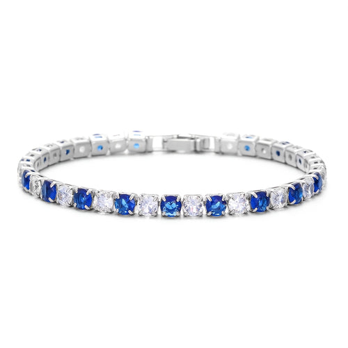 925 Sterling Silvery Fashion Elegant Blue Super Flash Zirconia Tennis Bracelet, Round Cut 5A Zirconia Tennis Bracelet, Suitable for Valentine'S Day, Wedding Anniversary, Christmas, Various Festivals, Special Occasions, Boutique Gift Box