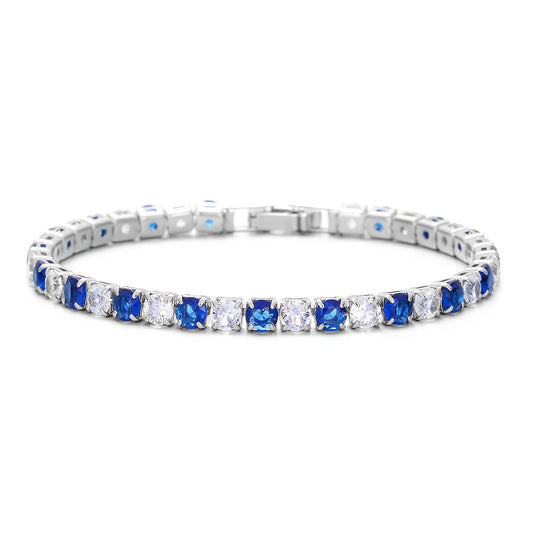 925 Sterling Silvery Fashion Elegant Blue Super Flash Zirconia Tennis Bracelet, Round Cut 5A Zirconia Tennis Bracelet, Suitable for Valentine'S Day, Wedding Anniversary, Christmas, Various Festivals, Special Occasions, Boutique Gift Box