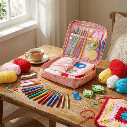 Crochet Kit for Beginners 59-Piece | Complete Set with Ergonomic Hooks, 5-Colour Yarn Balls & Zippered Storage Case | DIY Knitting Gift for Adults & Craft Enthusiasts