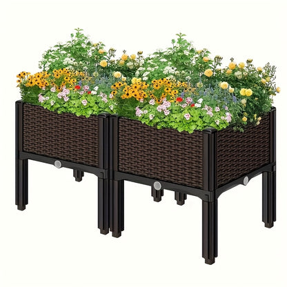Raised Garden Bed With Removable Legs & Drain Holes, Durable Plastic, Easy Assembly, Removable Legs, Fruit Flowers Vegetables Standing Box For Patio Deck Porch Backyard