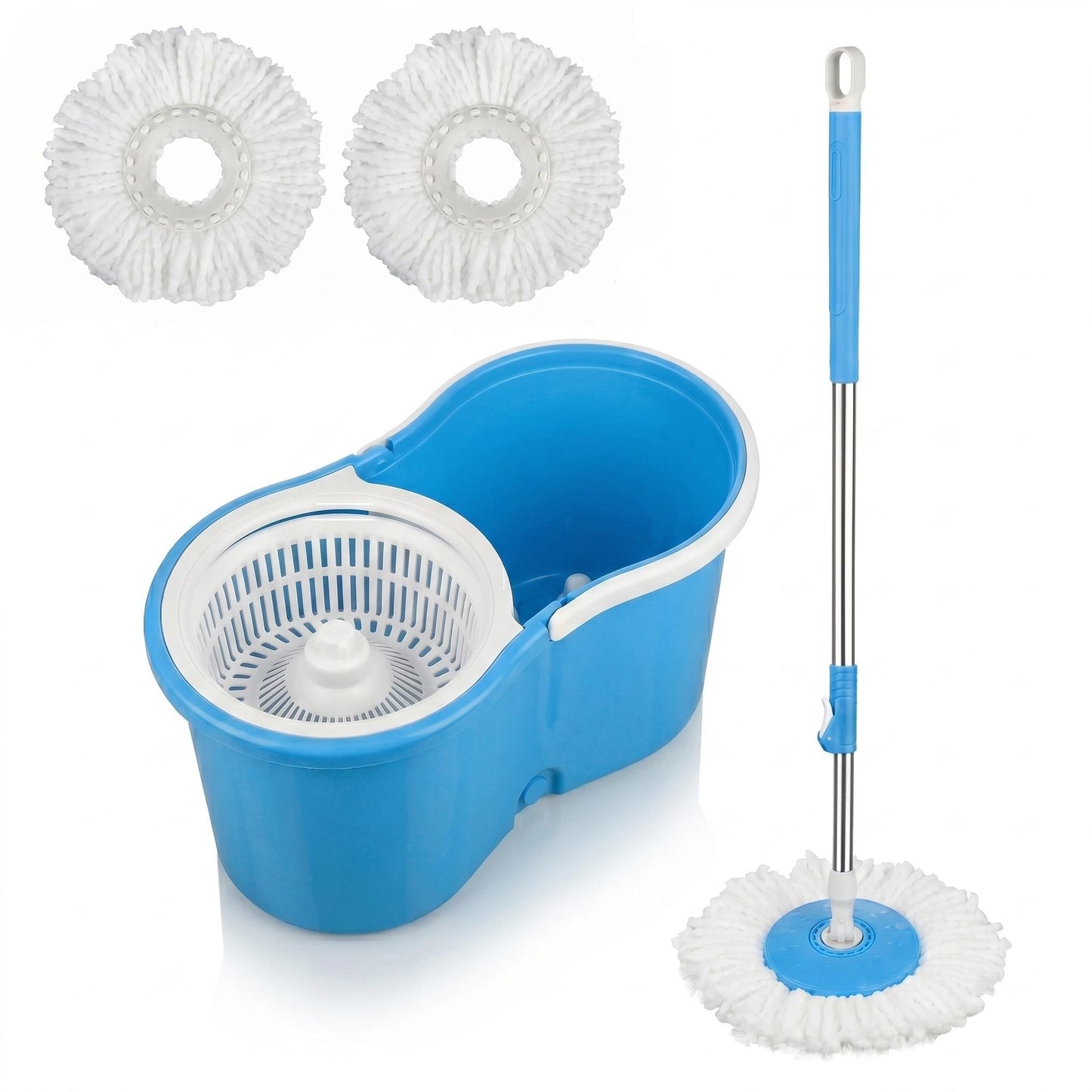 360° Spin Mop and Bucket Set with Wringer, Easy Wring Floor Cleaning Mop with 2 Reusable Microfiber Head for Household Living Room Bedroom Bathroom Toilet