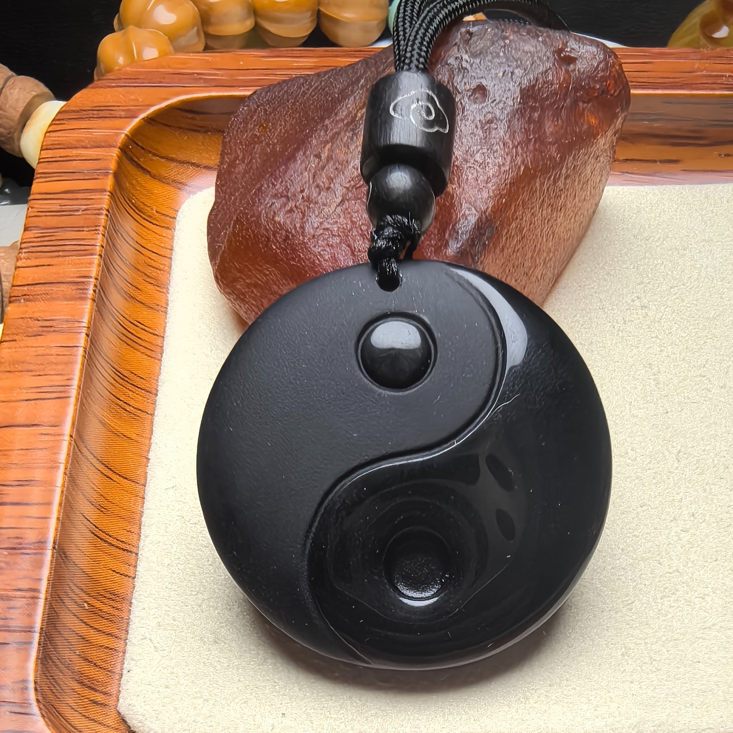 One Piece of Obsidian Yin Yang Tai Chi Pendant Necklace Designed for Men