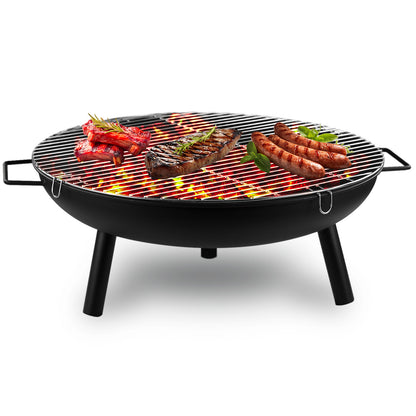 Outdoor Fire Pit, Steel Fire Bowl for BBQ Camping Picnic, Garden Patio Heater Charcoal Log Wood Burner, 58 cm - Matt Black, Camping Stove