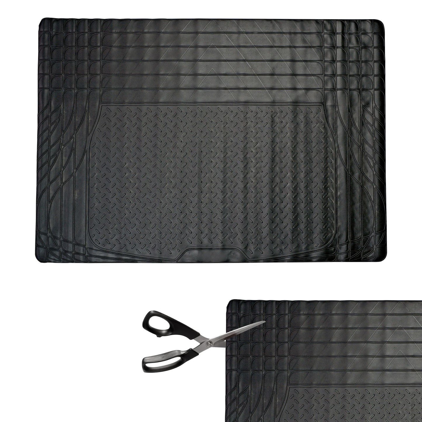 Black Rubber Car Boot Mat - 125 x 81 cm – Universal Car Boot Protector Non-Slip Heavy-Duty Rubber Mats for Cars SUV Truck and VAN, Waterproof - Trim To Fit