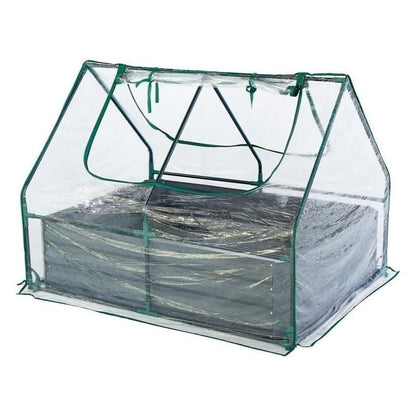 Raised Garden Bed with Greenhouse - 125 x 95 x 92 cm Compact Small Greenhouse With Metal Garden Bed included, Steel Frame, Clear PVC Cover, Zipped Roll up Windows For Plants, Vegetables, Garden