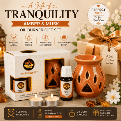Ceramic Oil Burner Gift Set | 15ml oil free | Ready to Gift pack | Premium Gift option |