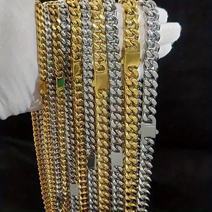Hip Hop Stainless Steel Encrypted Four-sided Grinding 8.10.12mm Cuban Necklace Spring Buckle Titanium Stainless Steel Hip Hop Necklace for Men. 18K Golden Plated Plated 18K Golden Plated Real 18K Golden Plated Hip Hop Jewelry