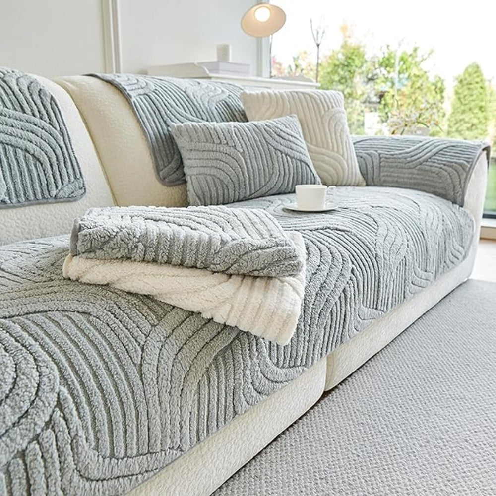 1pc Sofa Cover 1/2/3/4 Seater, Modern Luxury Shu Velveteen Couch Protector with Anti-Slip Design, Durable Pet-Friendly Plush Furniture Protector Slipcover, All Seasons Universal Sofa Cover for Living Room, Bedroom, Office, Machine Washable