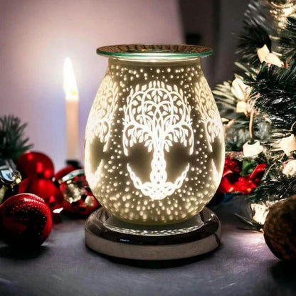 White Satin Tree Of Life Aroma Touch Lamp Wax Tart Warmer and Oil Burner Fragrance Diffuser