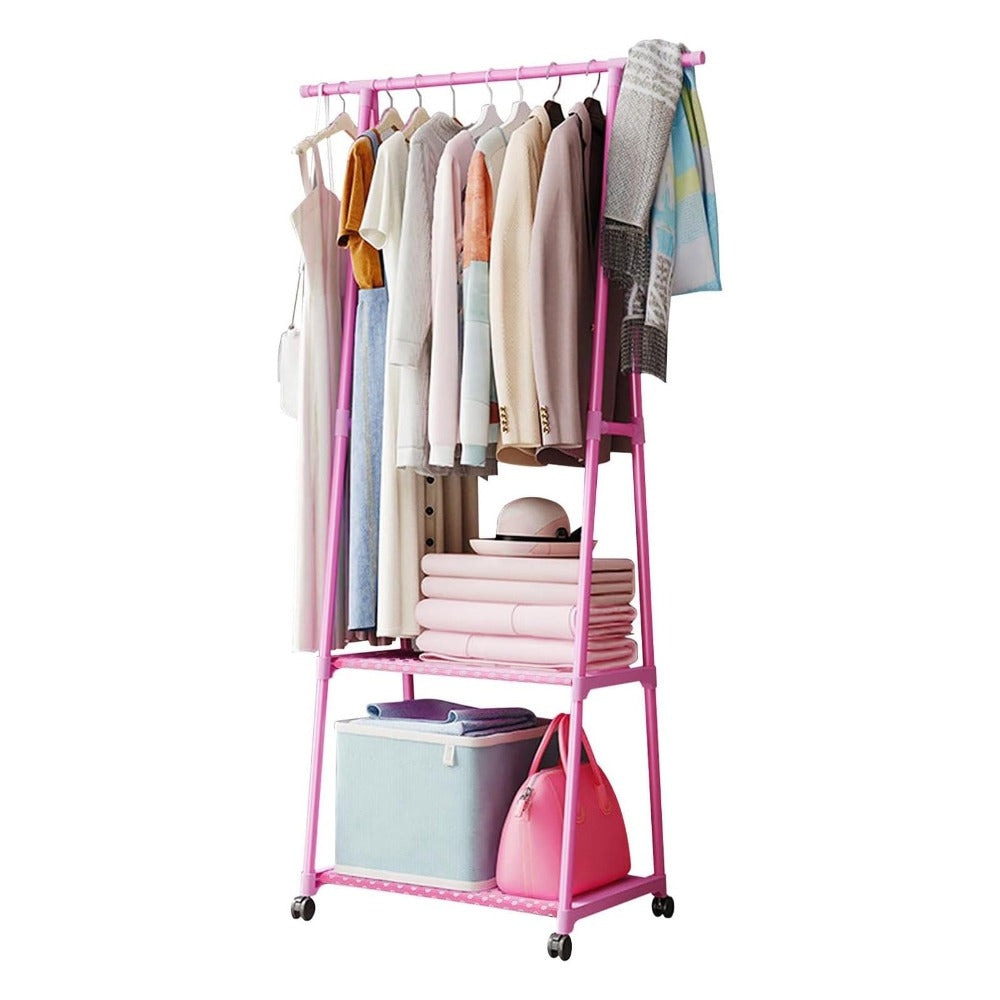 Multifunctional Metal Clothes Hanger with Triangular Wheeled Stand, Mobile Multi-Layer Storage And Organization Rack, Suitable for Home, Kitchen, Wardrobe Organization, Hanging Clothes And Coat Rack - Suitable for Easter, Thanksgiving, Valentine'S Day, Fa