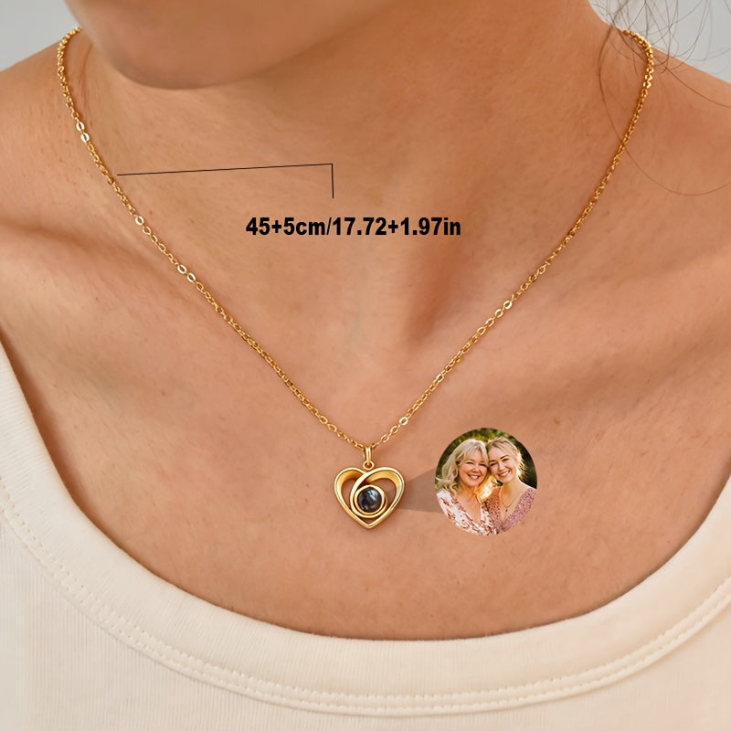 Stainless Steel Custom Photo Necklace 304 304 304 304 Personalized Heart Projection Pendant Daily Wear Unisex Couple Necklaces Anniversary Gift for Her Luxury Wedding Jewelry Birthday Gift for Boyfriend Graduation Valentine's Day