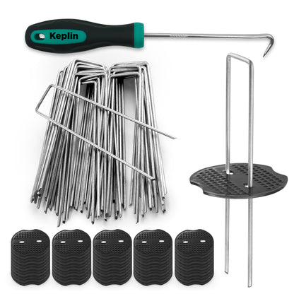 Keplin - 50/100/101 U-Shaped Metal Garden Pegs - 15cm Heavy-Duty Stakes - Designed for Reuse - Corrosion-Resistant Pins - Sharp Bevelled Ends Ideal for Setting up Camping Tents, Enhancing Lawn Landscaping, and Meeting Various Site Needs