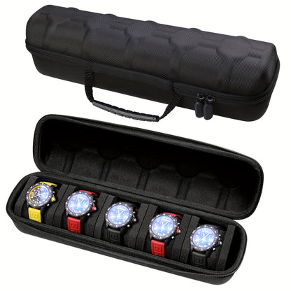 Single Piece 5-Compartment for Watch Storage Solution, Featuring a Cushioned Divider And Handle, Flip-Top Lid, Robust Travel Case, Scratch-Proof Design, Suitable for All Genders, Versatile for Home And Travel Use, Protective Cushioning