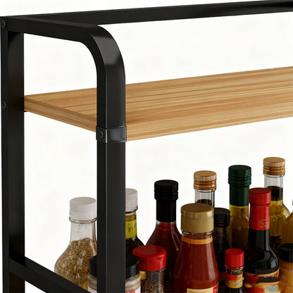 2 Tier Coffee Bar Organizer Countertop Station Rack for Kitchen, Spice Rack, Multi- functional Mug Holder Display Stand, Accessory Storage Shelf with Hooks, Black