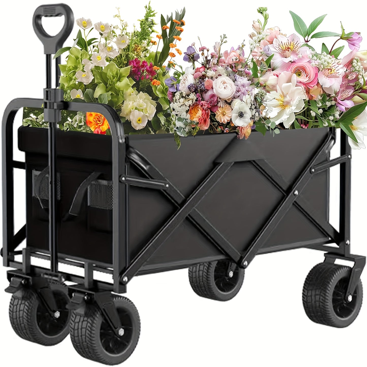 Heavy-Duty 249.48KG Capacity Collapsible Foldable Wagon Cart with All-Terrain Wheels, Stainless Steel Frame & Adjustable Handle - Large Capacity Utility Trolley for Camping, Beach, Gardening, Shopping - Perfect Mother’s Day Gift (Black), Garden Tool Carri