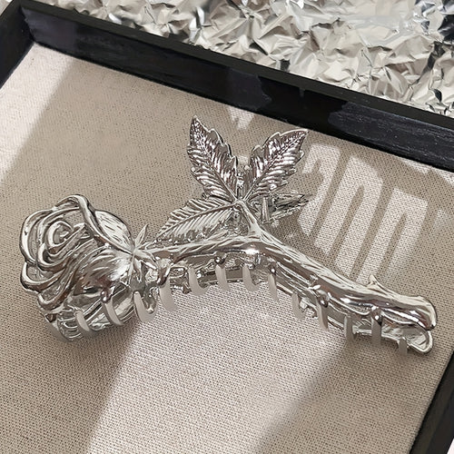 1pc Large Hair Claw Clip for Thick Hair, Silvery Metal Bath Hair Clip, Geometric Hair Grab Clip, Hair Accessory, Korean Shark Clip