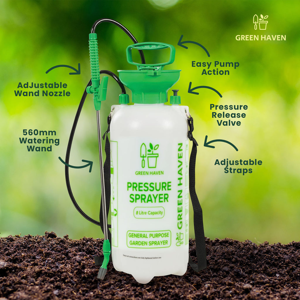 8L Garden Pump Pressure Sprayer with Shoulder Strap & Adjustable Wand – Manual High Pressure Spray Bottle for Plants, Lawn Care, Weed Control & Household Cleaning