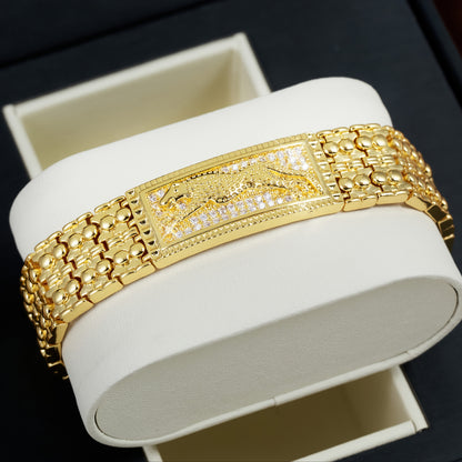 1pc Luxurious and Stylish 18K Gold Plated-plated Copper Bracelet with Leopard and Synthetic Cubic Zirconiaia, an Exquisite Fashion Bracelet Essential for Daily Wear by Both Men and Women