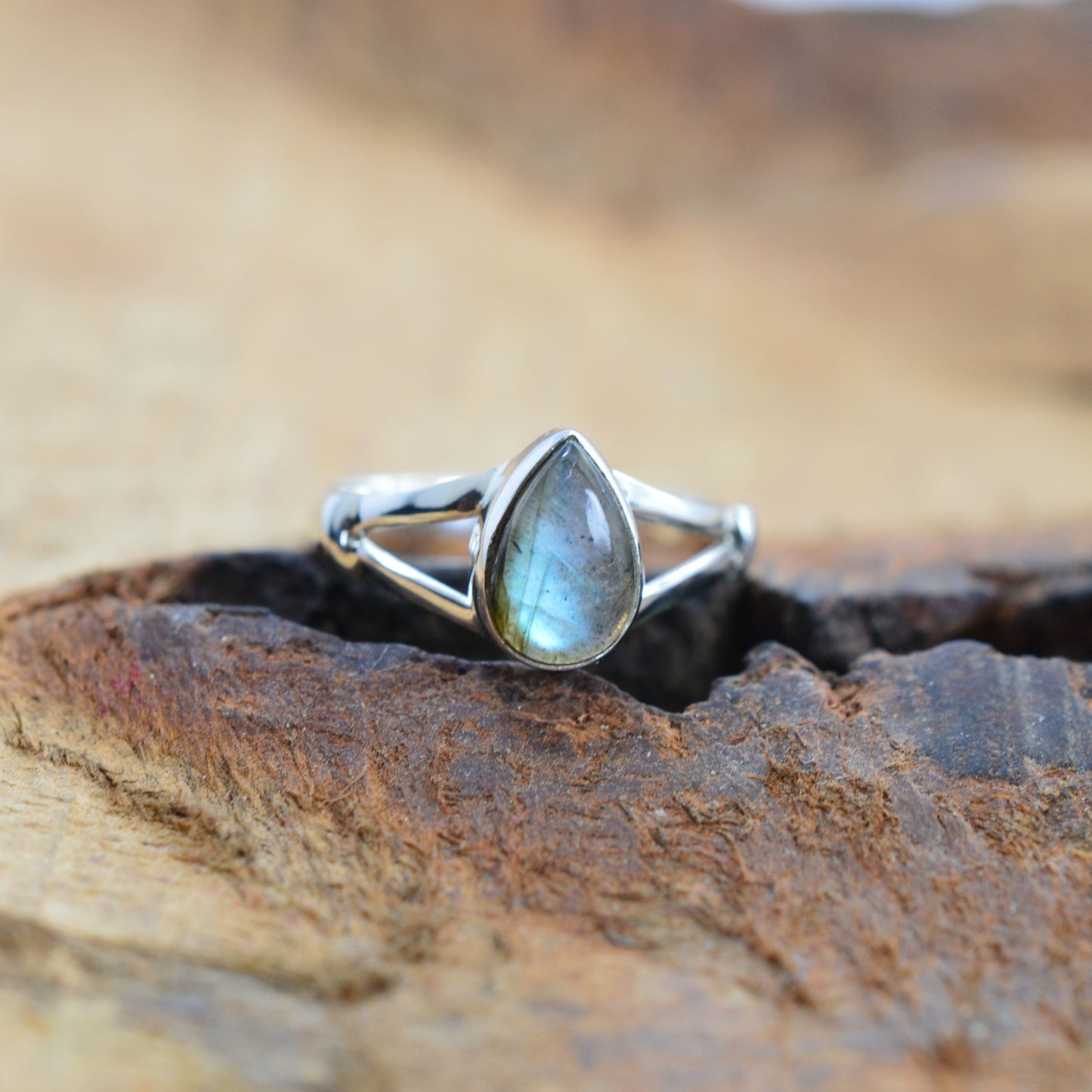 925 Sterling Silver Pear Gemstone Ring in Onyx, Larimar and More, Minimal Daily Wear Jewelry for Women