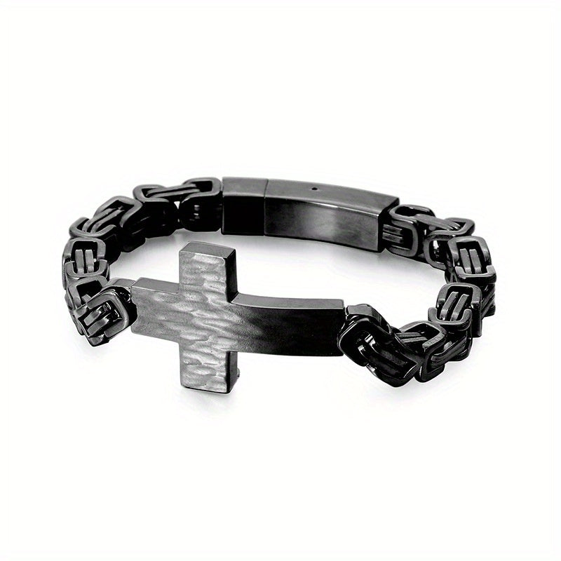 304 304 304 304 Stainless Steel Men'S Cross Curved Plate Personalized Retro Bracelet Men'S Imperial Paper Clip Chain Jewelry