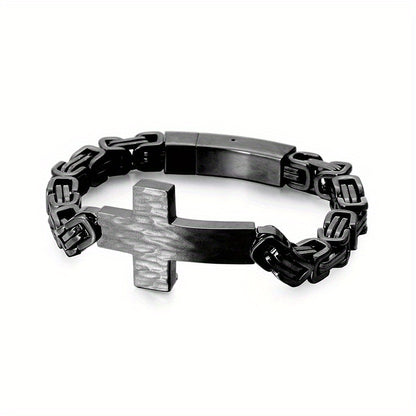 304 304 304 304 Stainless Steel Men'S Cross Curved Plate Personalized Retro Bracelet Men'S Imperial Paper Clip Chain Jewelry