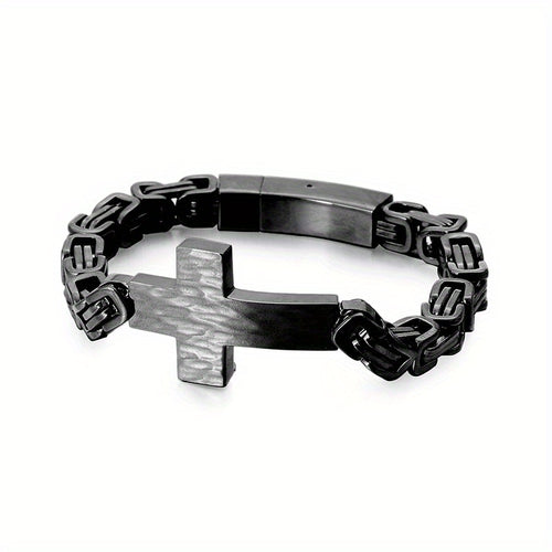 304 304 304 304 Stainless Steel Men'S Cross Curved Plate Personalized Retro Bracelet Men'S Imperial Paper Clip Chain Jewelry