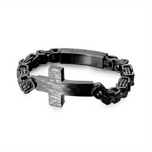 304 304 304 304 Stainless Steel Men'S Cross Curved Plate Personalized Retro Bracelet Men'S Imperial Paper Clip Chain Jewelry