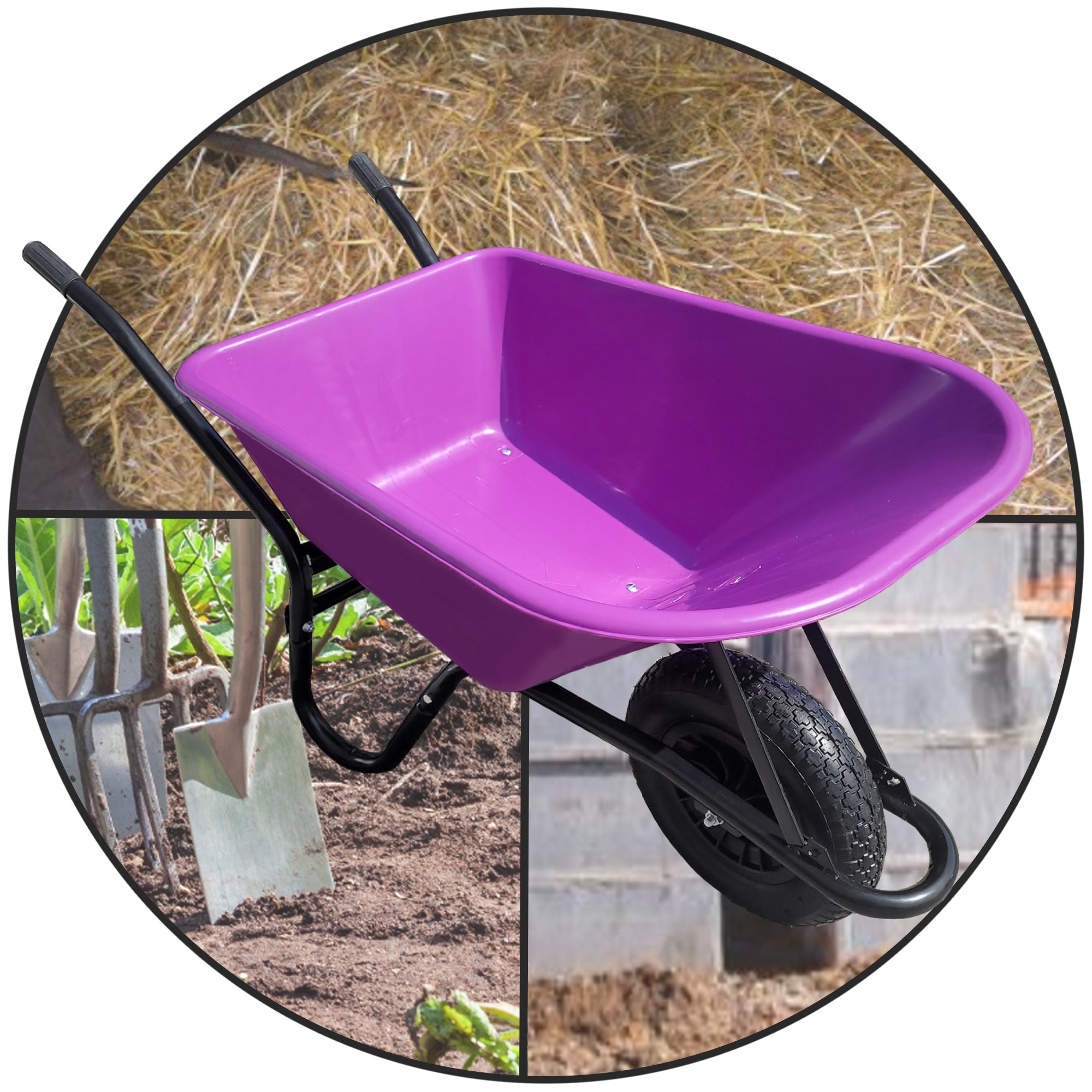 110 Litre Heavy Duty Plastic Wheelbarrow with Pneumatic Tyre & Galvanised Frame | 150kg Load | Purple | TaskBarrow