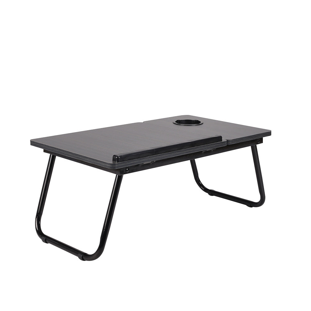 Folding Lap Desk with Cup Holder 56x32.5cm 5-Gear Tilt Adjustable Foldable Laptop Table for Bed Sofa Floor Study Reading Writing Notebook Stand Black