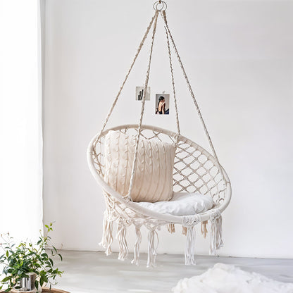 Balcony Rocking Chair, Courtyard Woven Hanging Basket, Hanging Cotton Rope Iron Ring Hanging Chair, Suitable for Indoor, Outdoor, Home, Balcony, Courtyard, Garden, Maximum Load Capacity: 200kg, Material: Iron Ring, Cotton Rope (No Include Cushion)