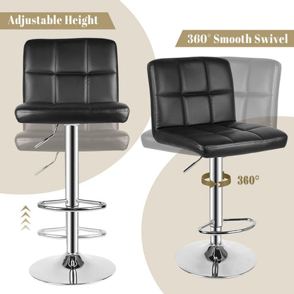 GartistGo Bar Stools Set of 2, 360° Swivel Adjustable Height Barstools with Waterproof PU Leather Upholstery, Heavy-Duty Metal Frame Counter Stools for Kitchen Breakfast Bar, Square