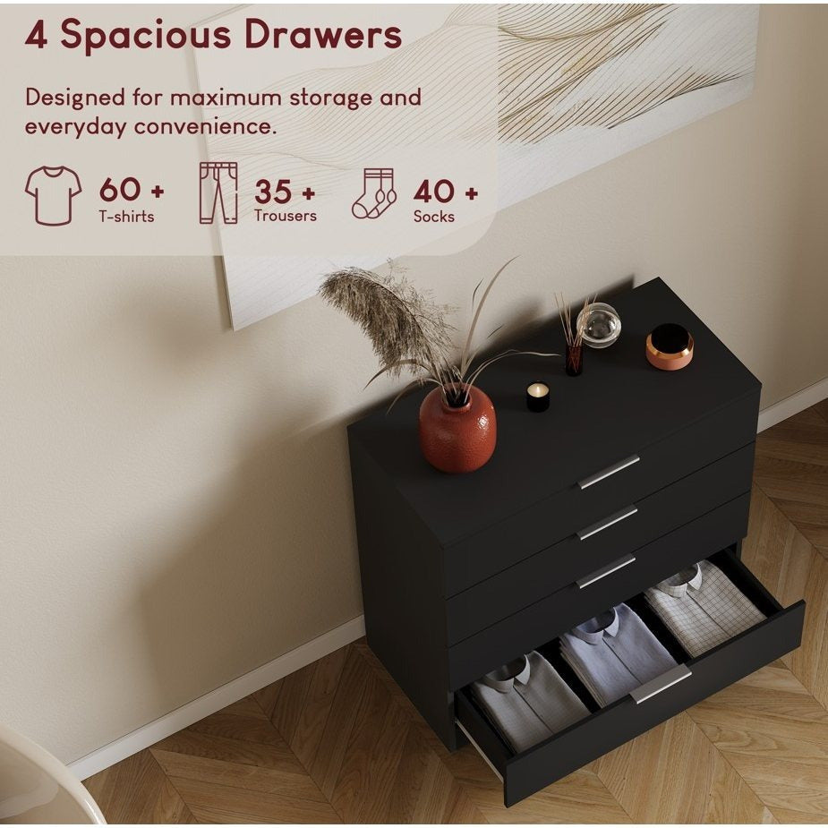 Vida Designs Trega 4 Drawer Chest of Drawers Space-Saving Storage Smooth Glide Drawers Bedroom Furniture
