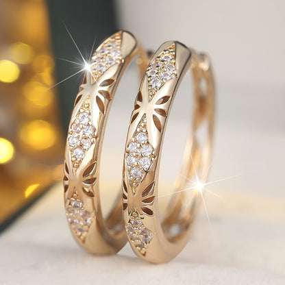 1 Pair Vintage White Synthetic Zirconia Golden Plated Hoop Earrings for Women | Elegant and Luxurious, KC Golden Plated, Perfect for Valentine'S Day, Parties & Casual Attire