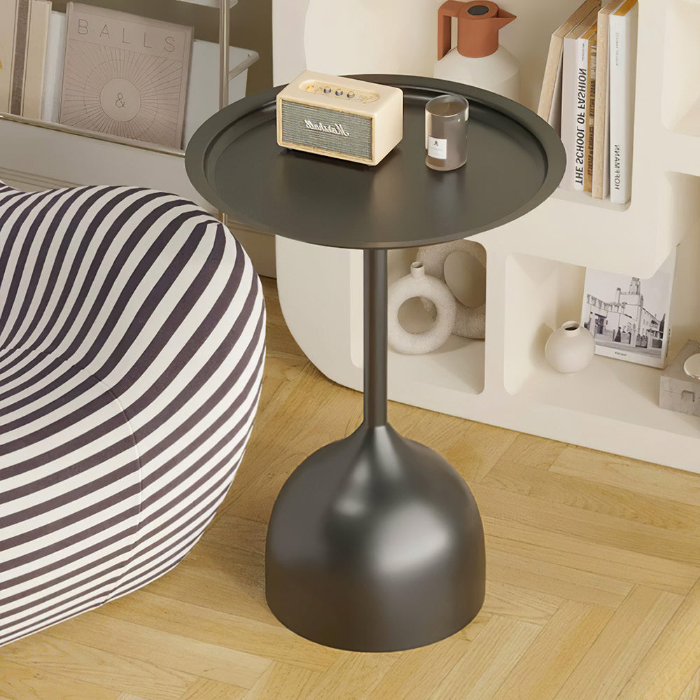Dia.39cm Metal Round Coffee Table Outdoor Garden Table for Garden Terrace Balcony Living Room Black