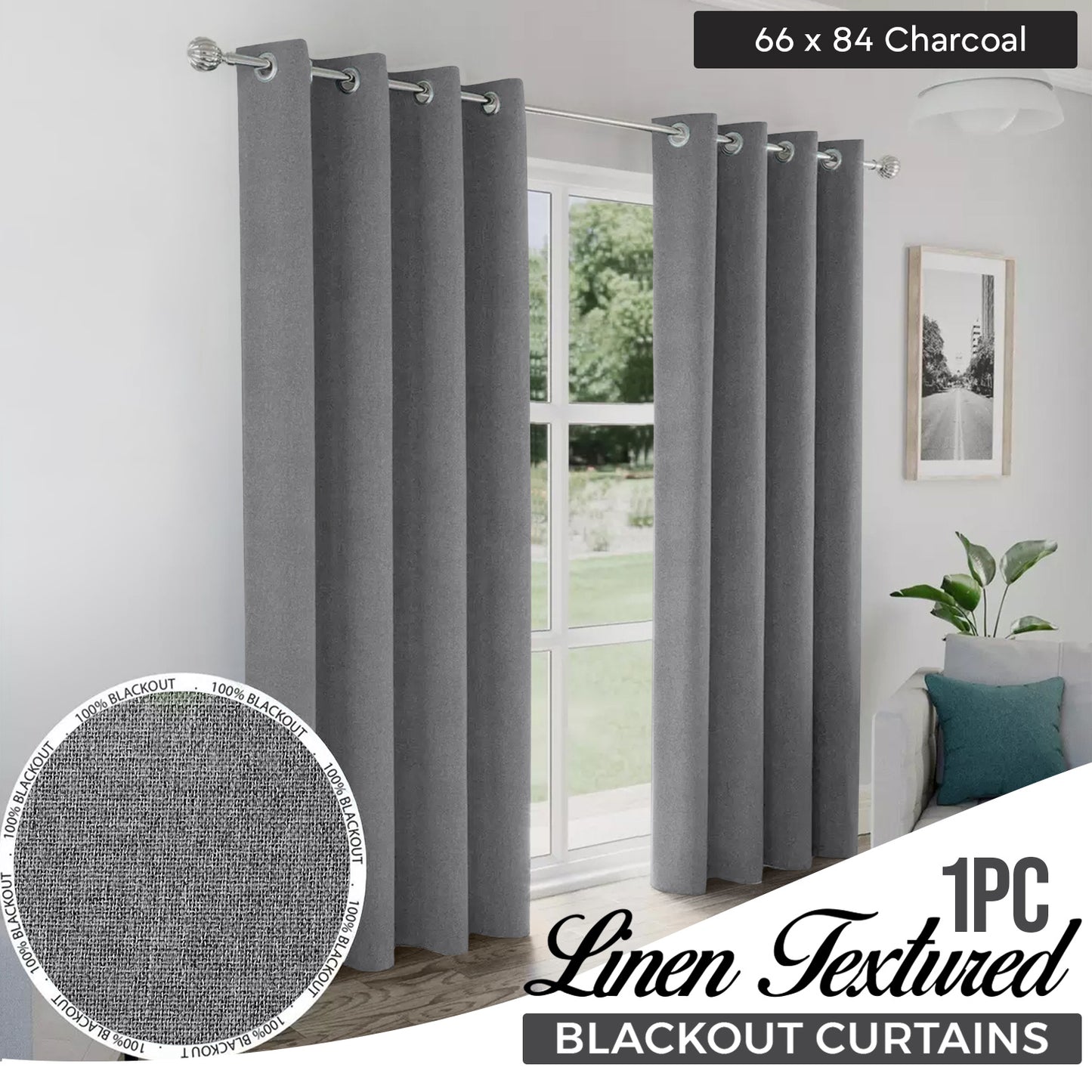 2pcs Linen Textured Blackout Curtains – Linen-Look Coated Thick Fabric Grommet Top Drapes for Bedroom & Living Room, Noise Reducing Energy Saving Window Panels for Home Decor 135GSM