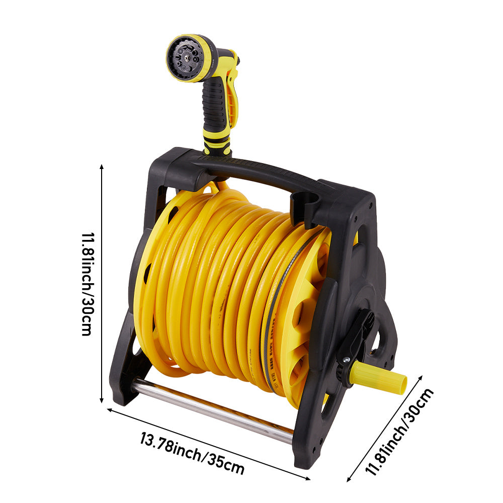 Complete Watering Kit/ Garden Hose Reel Trolley Portable With 20-50M Hose Pipe, Sprinkler Gun & Connector - Heavy Duty Watering System for Outdoor/Lawn/Car Wash (Yellow)