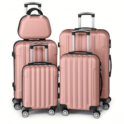 Lightweight Hardshell Spinner Luggage Set with Five Pieces in Various Sizes (12, 16, 20, 24, And 28 Inches) - Features a Carry-On, Made from Durable ABS, Budget-Friendly for Family Trips, Suitable for Both Men And Women