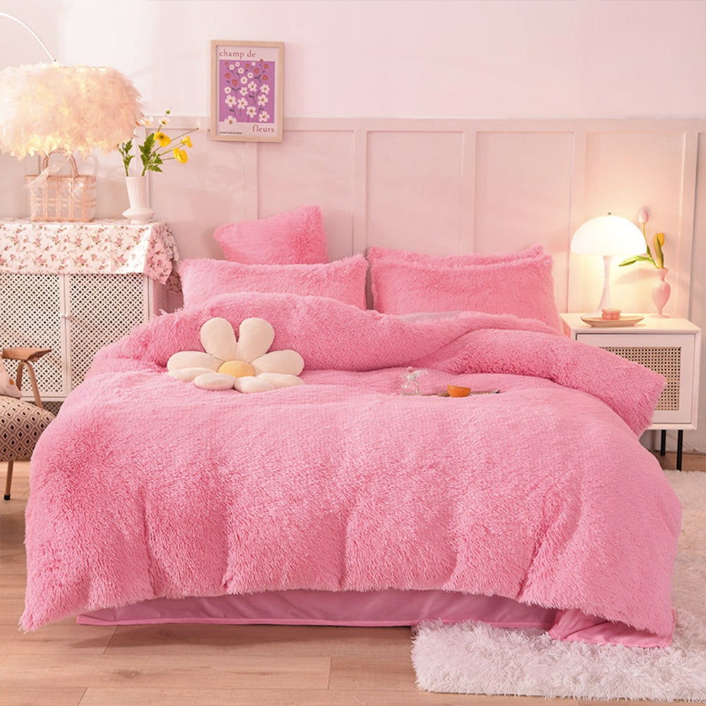 Water Mink Plush Super Soft and Thicken Autumn and Winter Bedding Set, Plush Comfortable Warm Duvet Cover Pillowcases Three-piece Set, Available in Various Colors, Down Duvet Cover, Zipper Closure Design, Single/Double/King/Super King