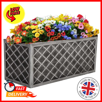 Lazio Pewter Trough 70cm Grey Beautiful Stylish Look Garden Decor Planter Long Large Summer Flower Pot For Outdoors