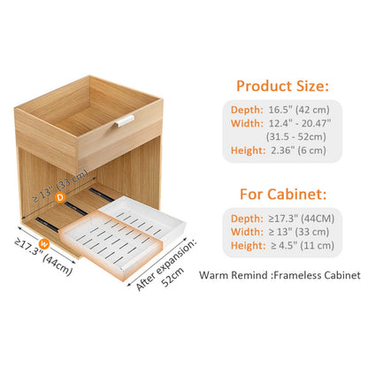Pull Out Cabinet Organizer, Adjustable Expandable Slide Out Drawer, Roll-Out Sliding Drawer Organiser Shelf for Kitchen & Bathroom Storage,Easy Installation with Adhesive Film