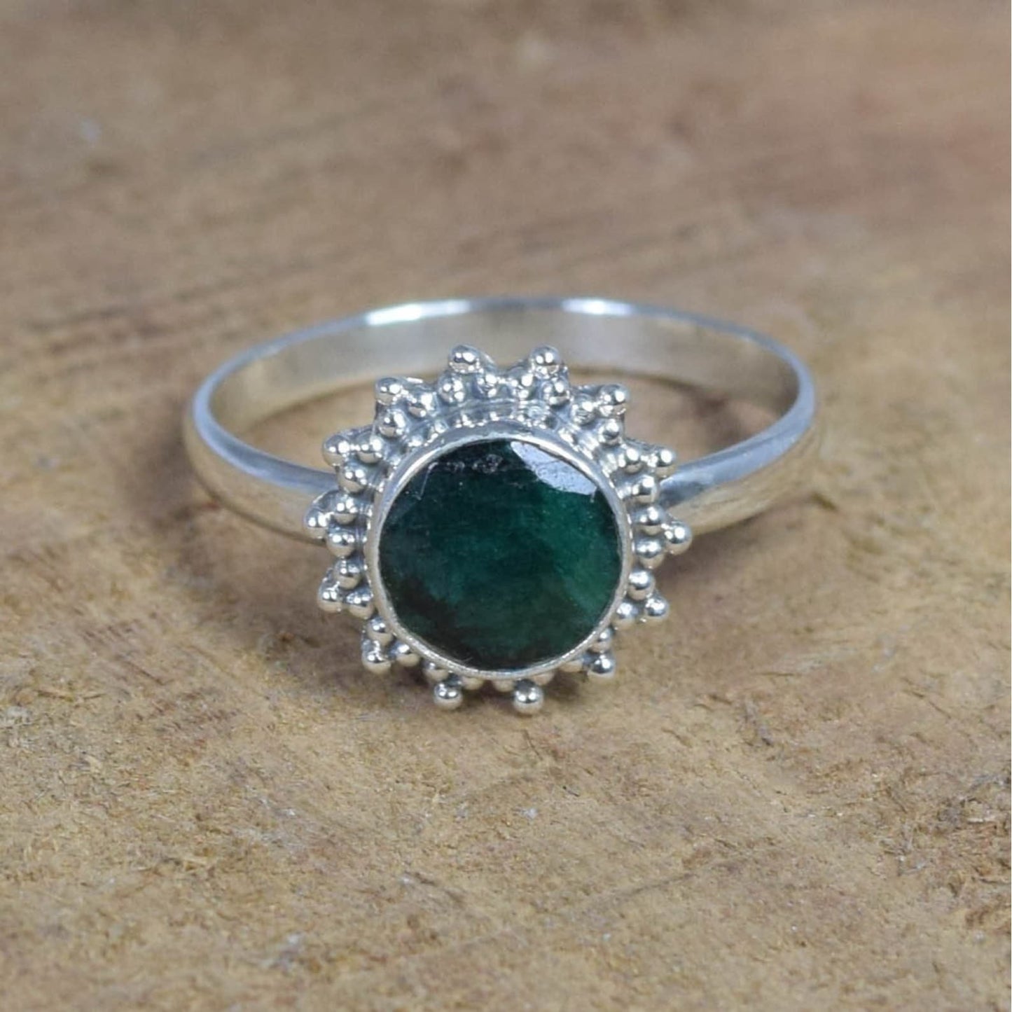 925 Sterling Silver Natural Opal / Labradorite /Moonstone/Labradorite/Amethyst /Turquoise/Chalcedony/Tigers Eye Round Flower Ring