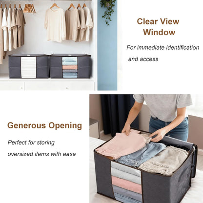 6pcs 90L Large Capacity Fabric Storage Bags for Clothes & Bedding | Foldable Wardrobe Organizers with Handles & Clear Window | Dust & Moisture Protection | Home & Dorm Use