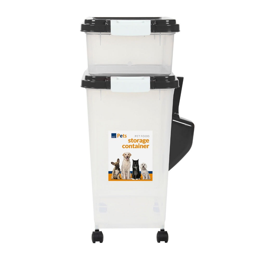Taylor & Brown 3-Piece 50L Airtight Pet Food Storage Container Set – 37.5L + 13L Stackable Bins with Scoop, Wheels & Snap-Lock Lids, Rodent-Proof, Translucent, for Dog, Cat & Bird Food