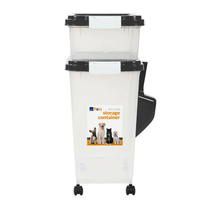 Taylor & Brown 3-Piece 50L Airtight Pet Food Storage Container Set – 37.5L + 13L Stackable Bins with Scoop, Wheels & Snap-Lock Lids, Rodent-Proof, Translucent, for Dog, Cat & Bird Food