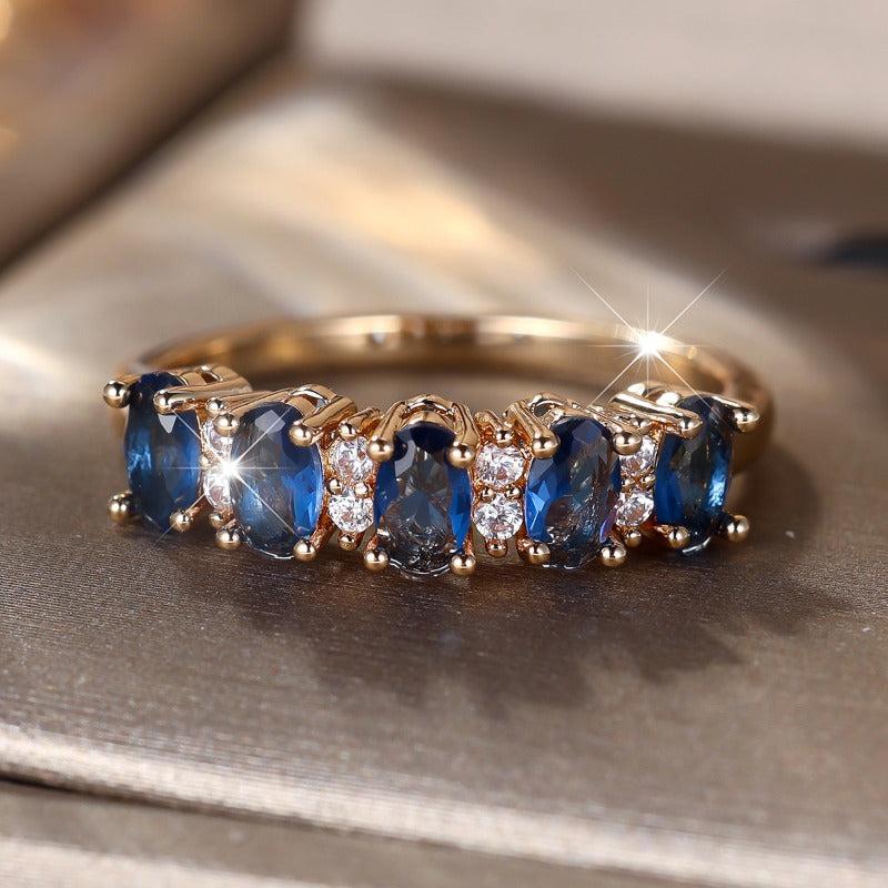 Elegant Oval Cut Blue Synthetic Zirconia Women Ring, Luxury Holiday Party Daily Wear, Suitable for All Seasons