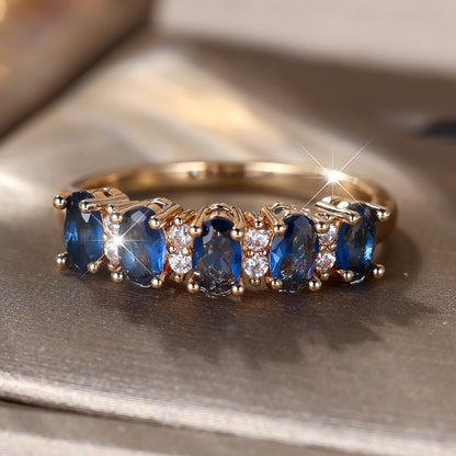 Elegant Oval Cut Blue Synthetic Zirconia Women Ring, Luxury Holiday Party Daily Wear, Suitable for All Seasons