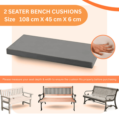 2 Seater Garden Bench Cushion 108x45x6cm – Water-Resistant Polyester Seat Pad, Removable Zip Cover for Outdoor & Indoor Bench
